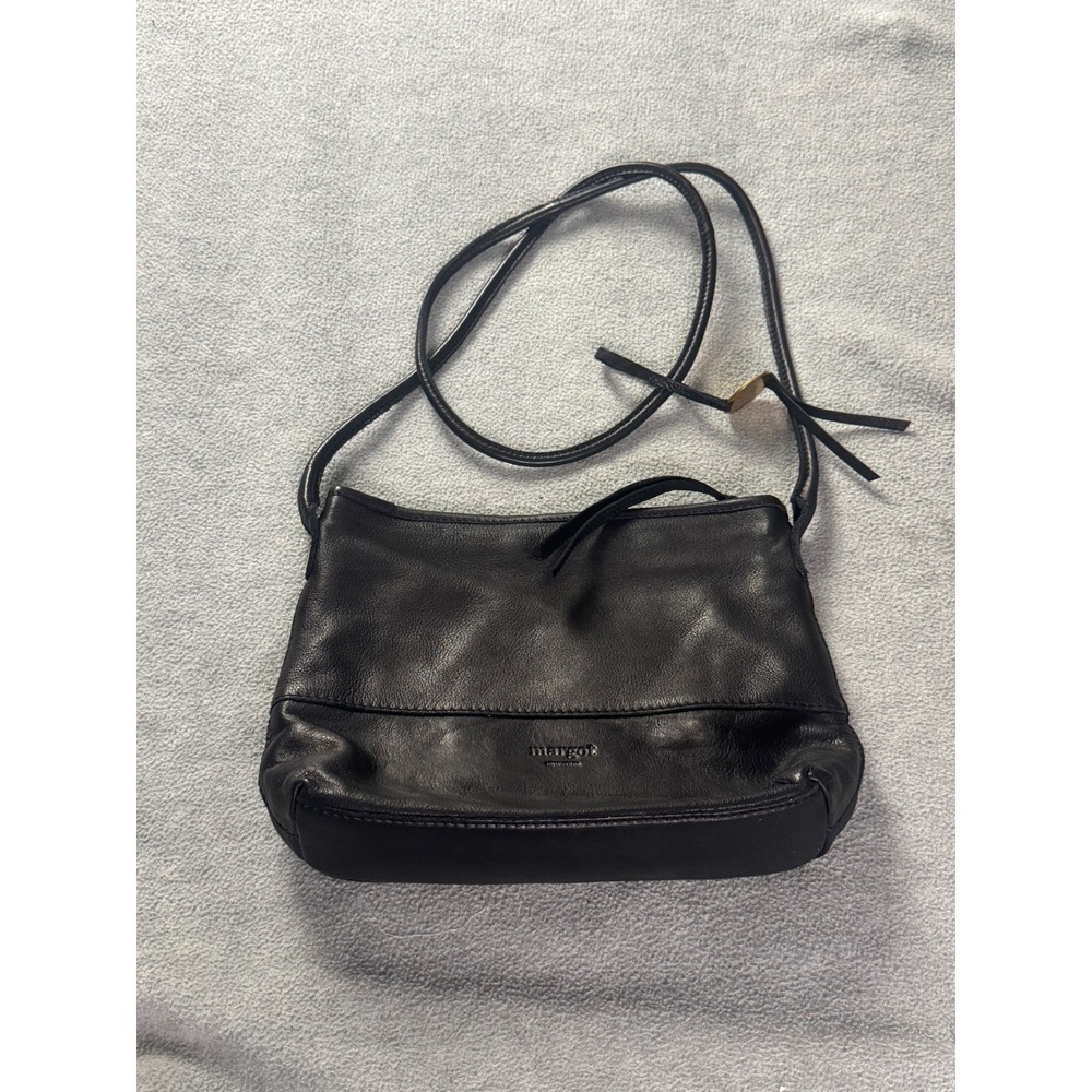 Margot New York Black Leather Crossbody Bag Minimalist Small Shoulder Purse